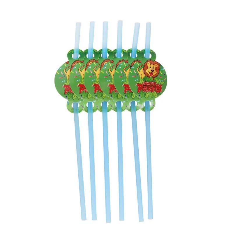6pcs straws 1 костюм лев Король одноразовая посуда для праздника наборы животных фольги Воздушные шары лес Джунгли/сафари зоо День рождения украшения Дети - Цвет: 6pcs straws