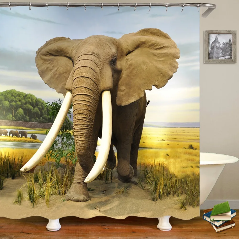 

Modern Elephant Photo Print Shower Curtain Elephant Flower Bathroom Curtains Polyester Waterproof Hook Curtain Home Decor Gifts