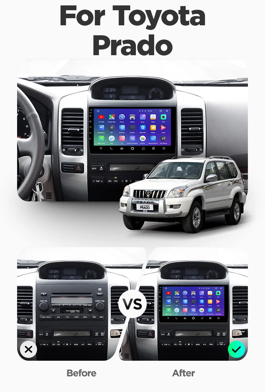 9 дюймов Автомобильный MP4 MP5 видео плеер Android 8,1 2 Din радио Automotivo для Toyota Land Cruiser Prado 2003-2009 120 Lexus GX470 46