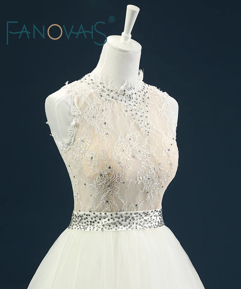 Новая Мода 2017 Vestidos Де Noiva Тюль Свадебное Платье Высокая Образным Вырезом Без