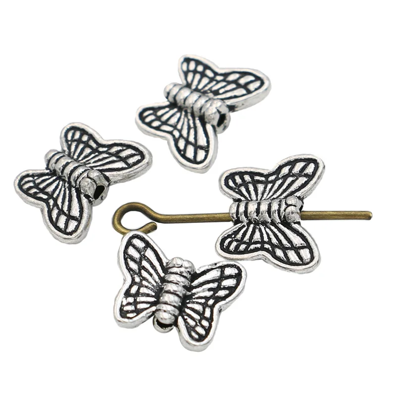 

JAKONGO Tibetan Silver Plated Butterfly Loose Bead Spacer Beads for Jewelry Making Bracelet Jewelry Accessories DIY 11x10mm