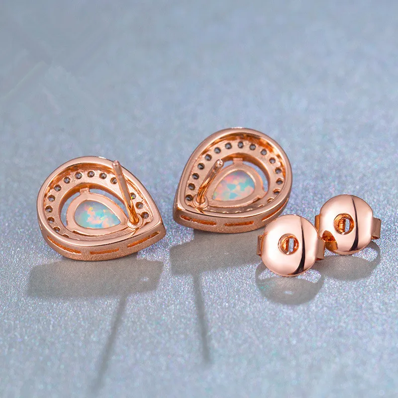 Myelo New Luxury Brand Exquisite Rose Gold Opal Earrings Cubic Zirconia TearDrop Stud For Women Girl Wedding Jewelry | Украшения и