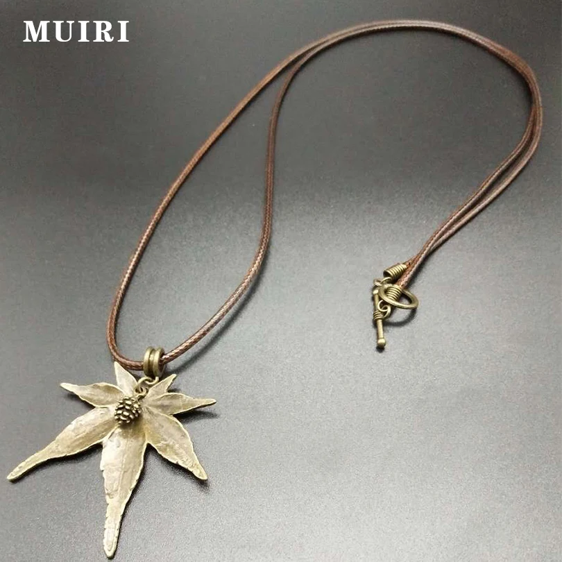 Античная бронза очарование лист кулон черный воск хлопок шнур 80 см уникальный