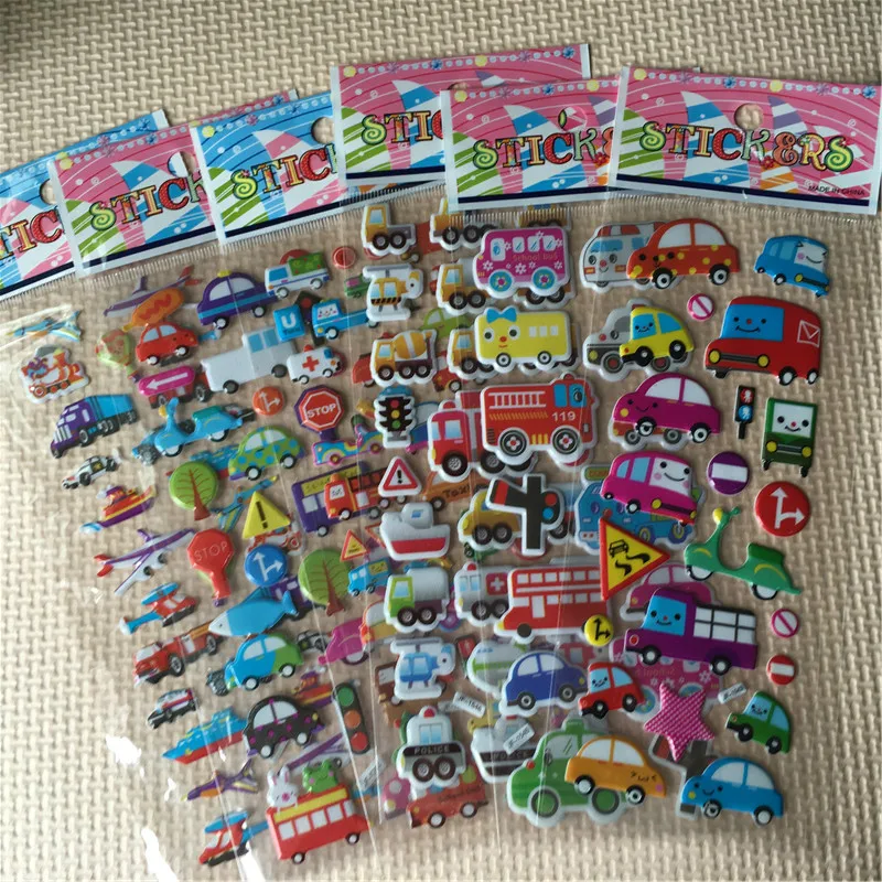 6PCS / lot Mixed Cartoon Bubble Stickers Transport Cars Children Kids Girls &amp Boys Decoration Christmas Gift | Игрушки и хобби