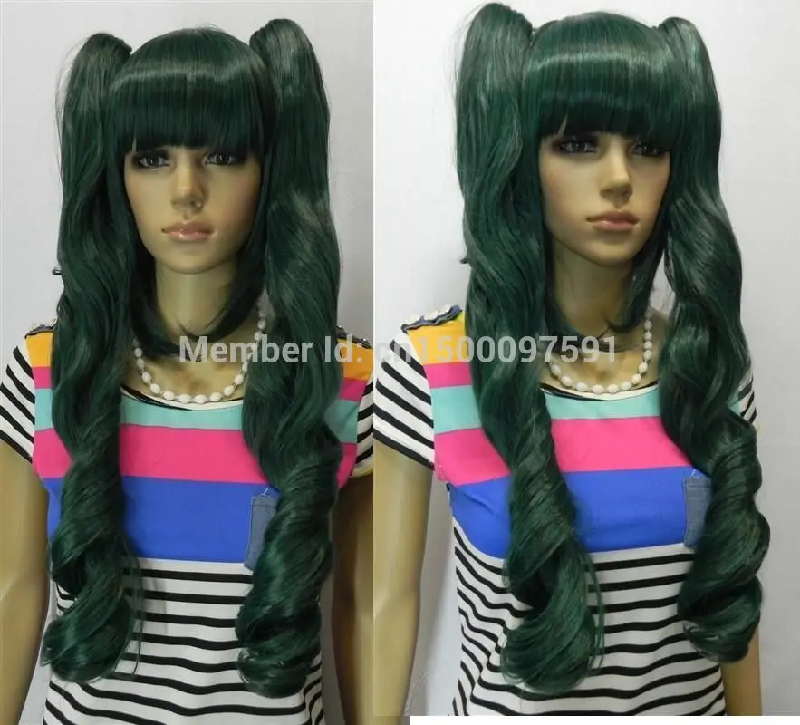 Shipping**** cos dark green and black mix short heat resistant cosplay wig +long Ponytail |
