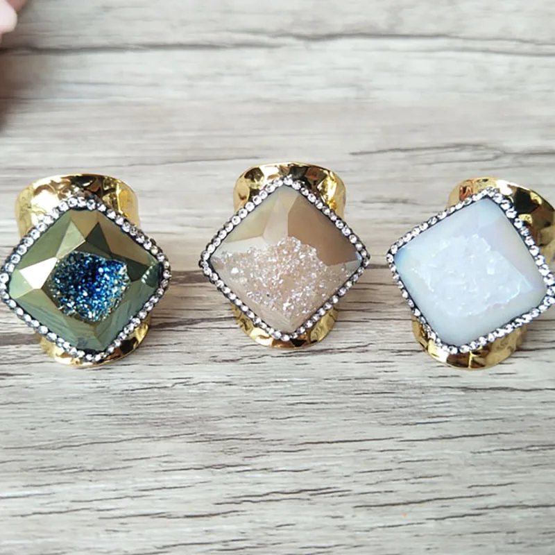 

Кольца druse с натуральным драгоценным кристаллом Друза, кольца с кварцевым камнем, ювелирные кольца с кристаллом на палец R82, 6 шт.
