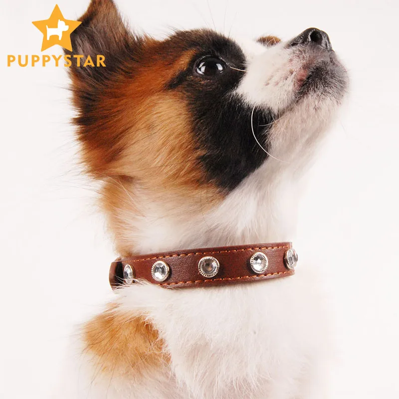 Кожа Симпатичные Высокое качество Pet Регулируемый ошейник dog Gem Воротник для
