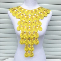 1pc yellow luxurious hot fix rhinestones african lace neckline collar iron on embroidery appliques for cloth accessories 34x43cm