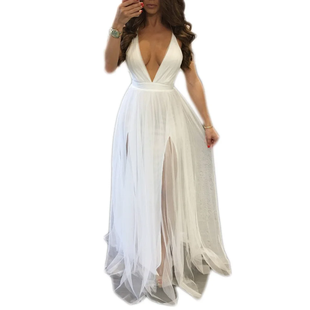 Европейский стиль сексуальное платье без бретелек с глубоким v образным вырезом