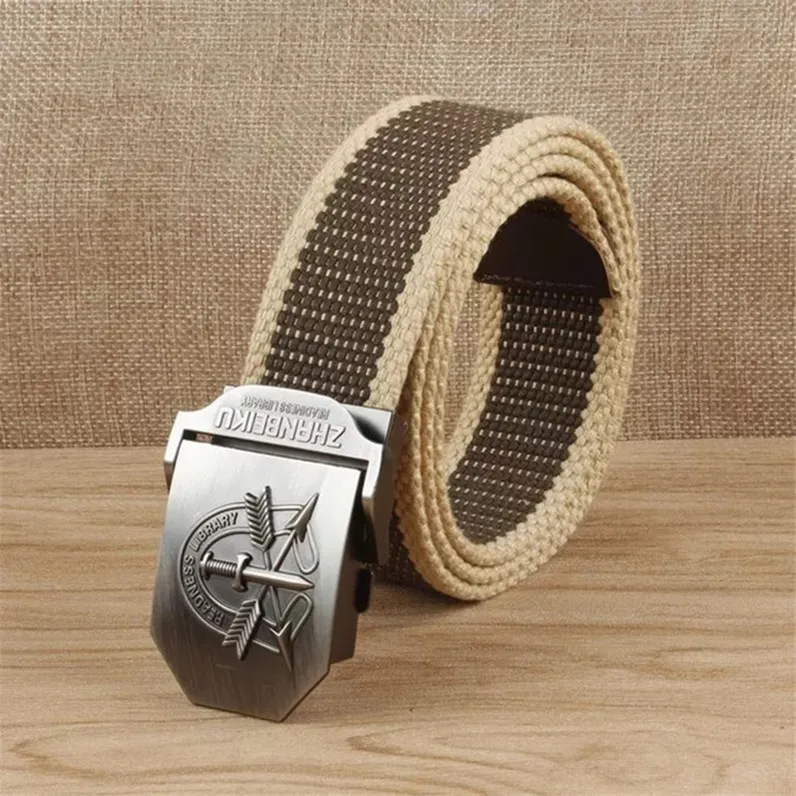 khaki stripe Повседневный модный пояс из парусины с тремя пряжками из сплава, толстый прочный холщовый ремень 4 мм - Цвет: khaki stripe