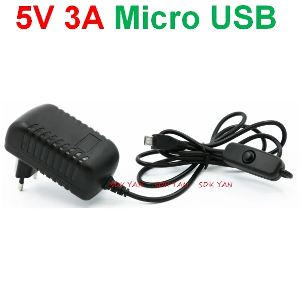 10 шт. 3A USB v8 Кнопка ВКЛ/ВЫКЛ зарядное устройство ЕС 5 в 3 А Micro Raspberry PI источник