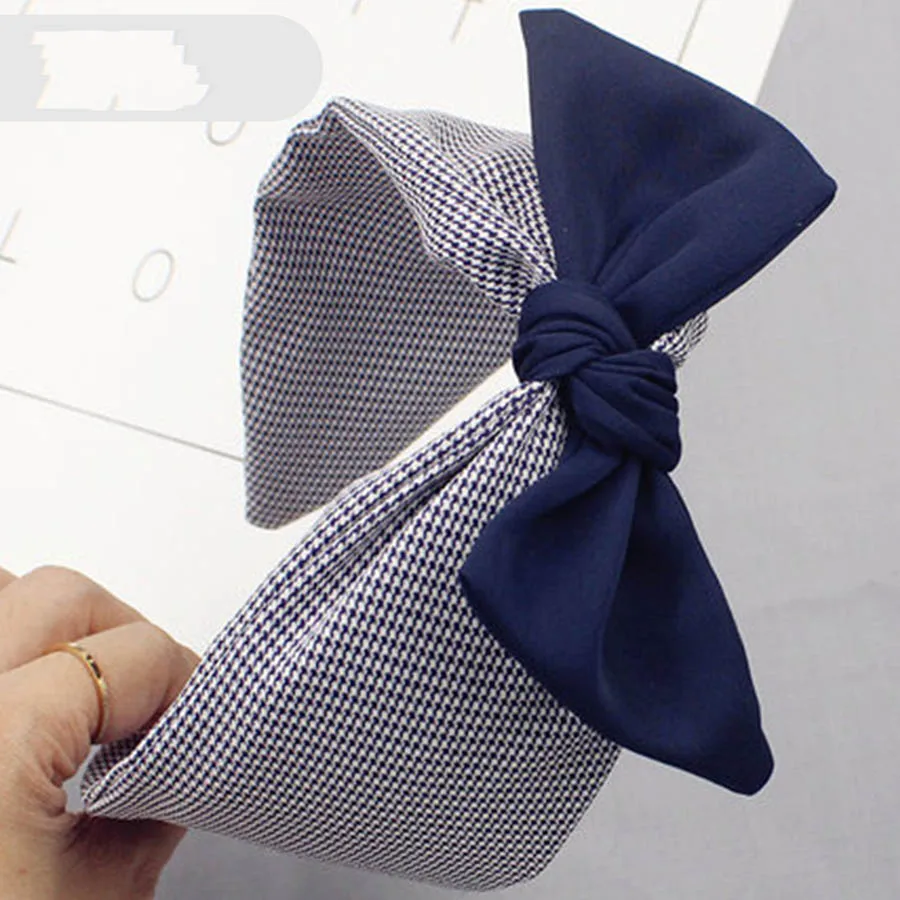 HaimeikangKorean Бутик Hairband уши кролика мягкий матерчатый бант для волос ободок Девушки Женщины наголовный обруч ленты аксессуары Головные уборы - Цвет: Тёмно-синий