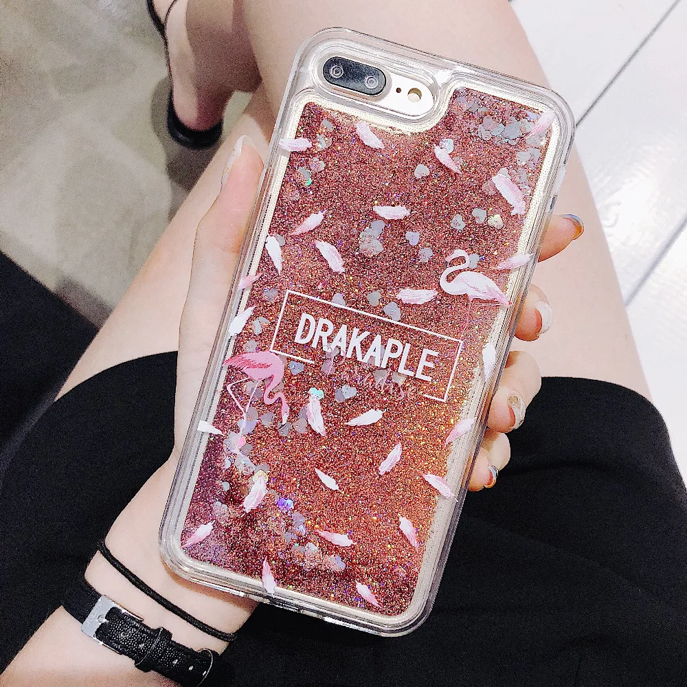 Фламинго динамический жидкий зыбучий песок чехол для iPhone 7X8 6S Plus роскошный