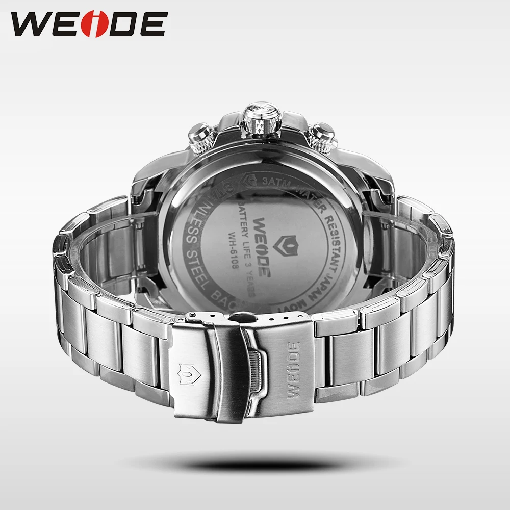 Weide часы Роскошные спортивные из нержавеющей стали с серебряной датой цифровые