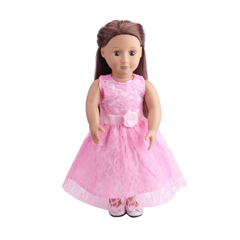 

Doll clothes Elegant pink lace rose evening dress toy accessories fit 18 inch Girl doll and 43 cm baby doll c130