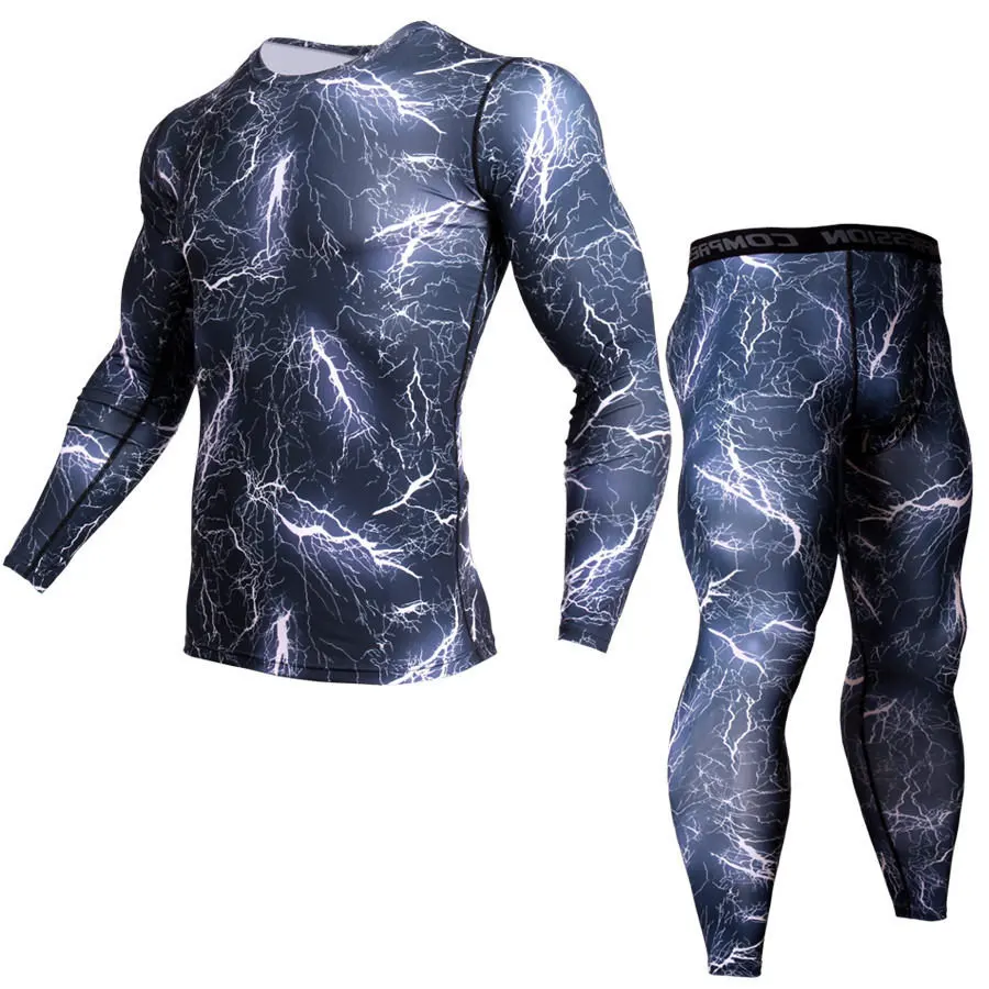 

Men's Camouflage T-Shirt Compression Set Men Run Jogging Suits Fitness Sports Sets Long Sleeve Shirt Pants Gym Workout Tights