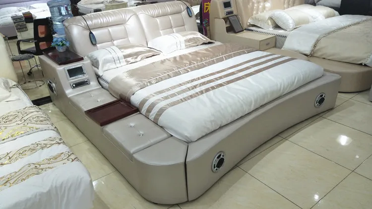 Настоящая Натуральная кожа кровать ТВ мягкие кровати спальня camas горит muebles de dormitorio yatak мобильный кварто массаж динамик bluetooth