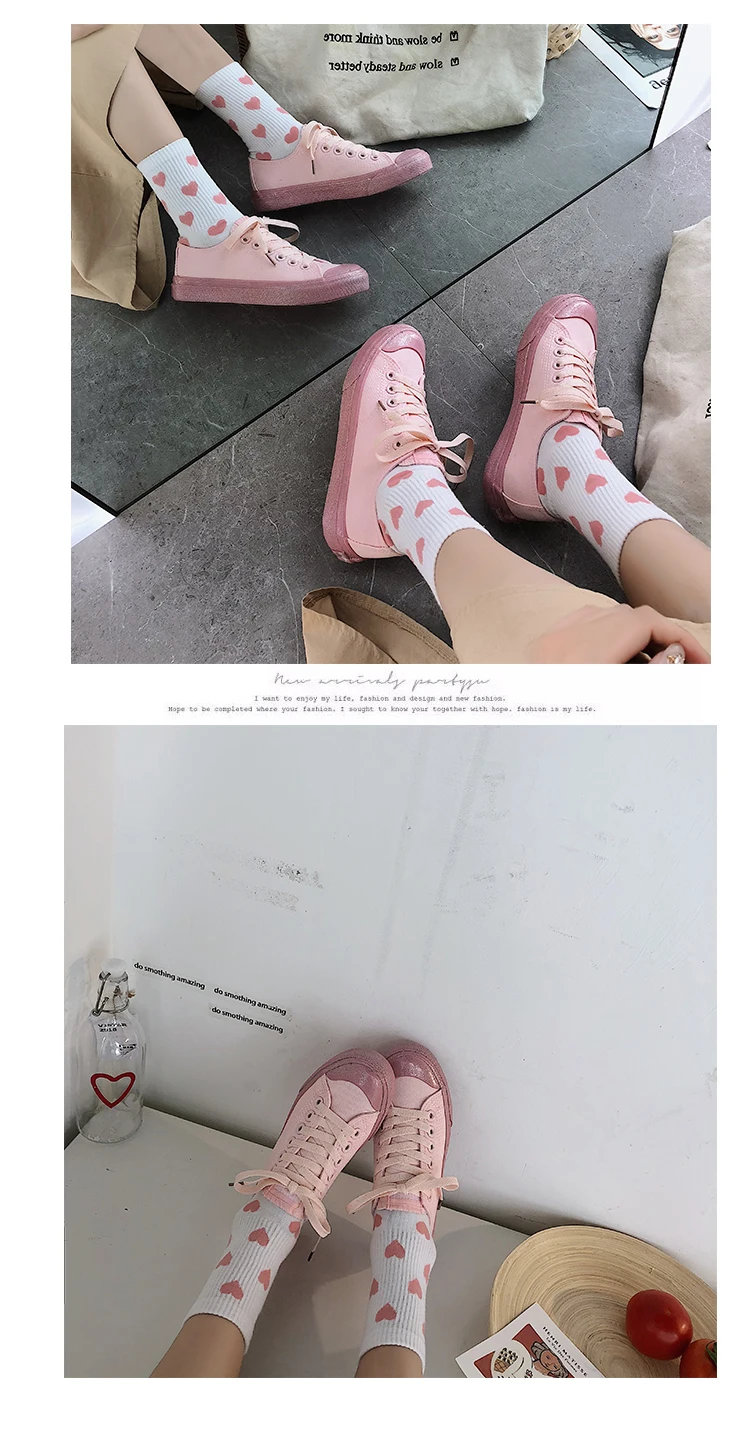 Pink canvas walking shoes girl heart female students Korean version of the wild cute breathable sports shoes M2-79