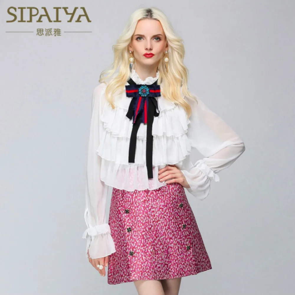 Блузка шифоновая женская с воротником стойкой и бантом 2018|collar shirt|shirt topwomen blouses |