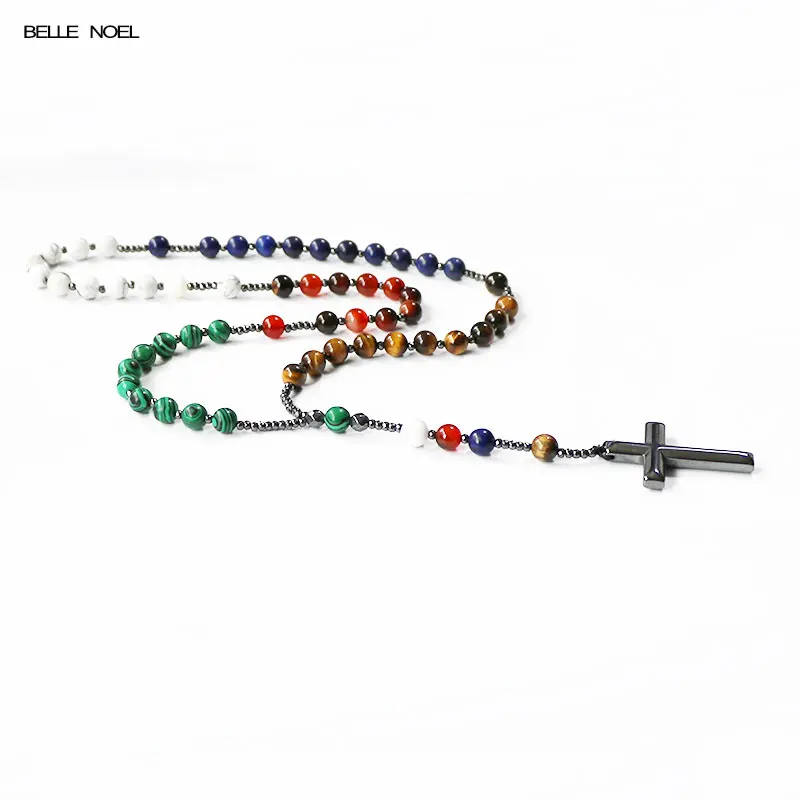 Природа Камень цепь гемитировать крест кулон ожерелья 10 Аве Мария Молитвенные