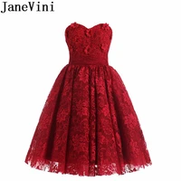 janevini 2019 burgundy bridesmaid dresses short flowers lace sweetheart empire knee length prom gown lace up back party dresses