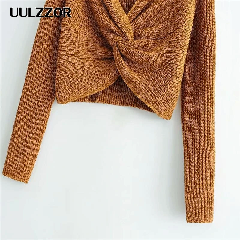 UULZZOR Sexy off shoulder cross knitted women sweater Long sleeve short pullovers party Autumn winter jumpers streetwear 2019 | Женская