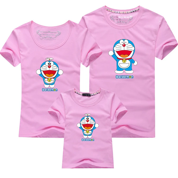 Doraemon/Новая летняя детская одежда для мальчиков и девочек Свободная Женская футболка с короткими рукавами одинаковые комплекты для отдыха для детей