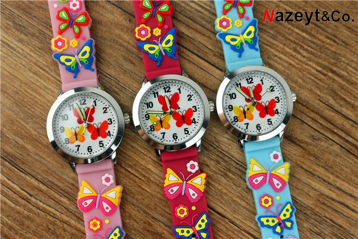 Часы Детские кварцевые с 3d-изображением красных и желтых бабочек | Наручные часы
