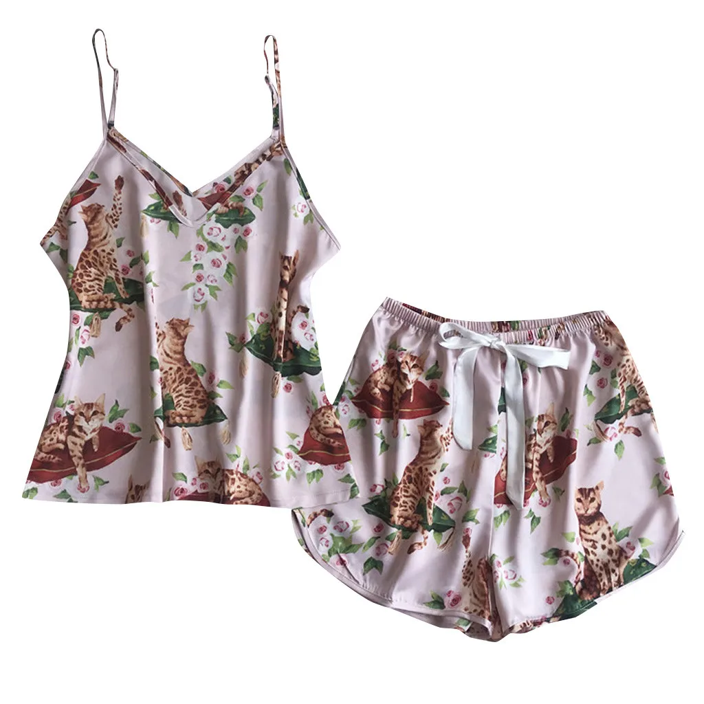 Новая горячая распродажа Пижамный комплект женские сексуальные слинг пижамы Шорты принтом в виде кошачьей мордочки cat костюм t3+ 3