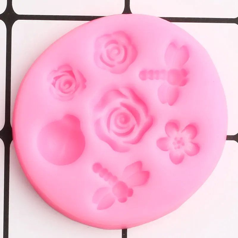 Силиконовые 3D формы в виде стрекозы божьей коровки розы цветок капкейк топпер