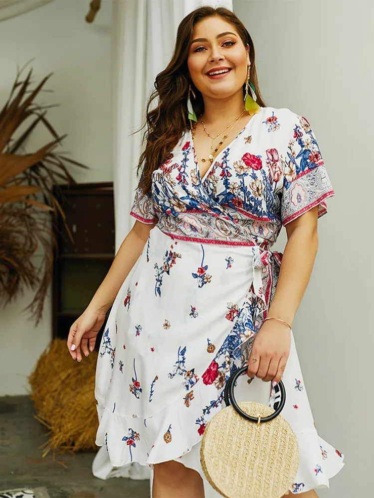 Женское хлопковое платье с оборками сарафан поясом коротким рукавом и v образным
