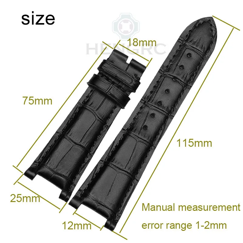 HENGRC Luxurious Genuine Leather Watchband Belt 25*18mm Brown Black Watch Strap For PP Without Buckle Accessories