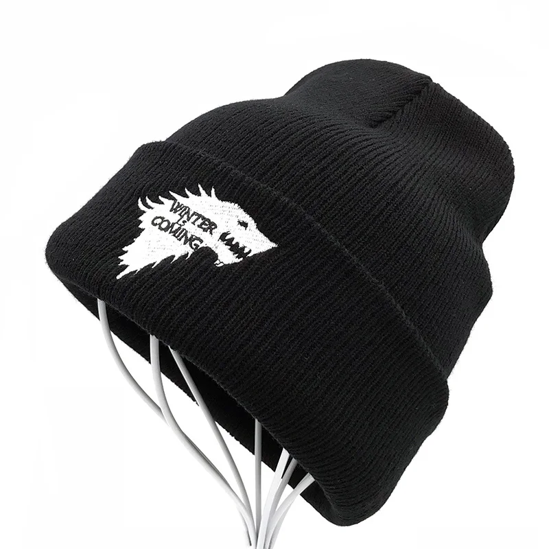 Игра престолов теплая вязаная шапка Skullies House Of Stark зима грядет страшная шапка с дизайном «волк» для взрослых мужчин женщин подростков - Color: Black