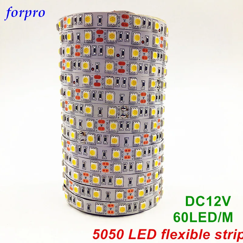 100 м/лот LED 5050 Гибкая полоса света 60LED/m 12В не водонепроницаемый 5 м/рулон RGB холодный