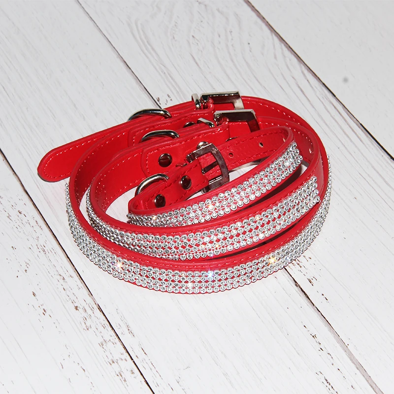 Блестящие стразы ошейник для кошек из искусственной кожи красные и розовые