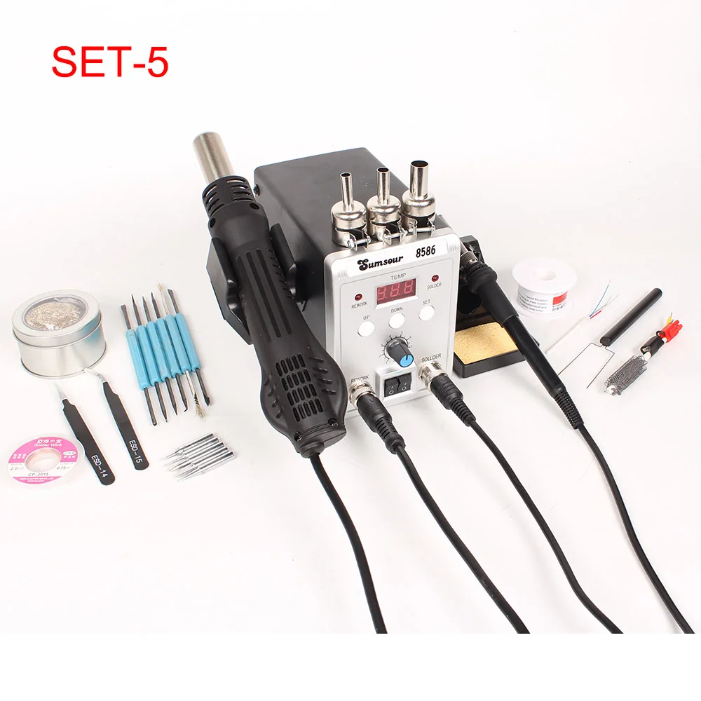 SET-5 Паяльная станция 8586 2в1 Электрический паяльник фена SMD паяльная пайка сварочный аппарат ремонтный набор инструментов - Цвет: SET-5