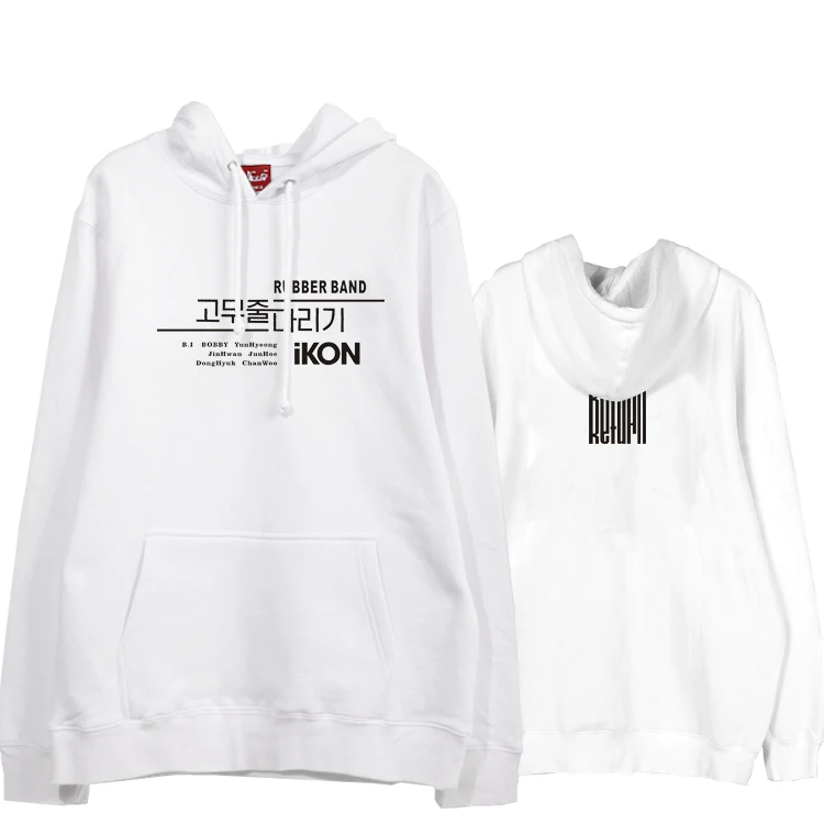 

Kpop ikon rubber band same printing fleece/thin hoodies men women loose k-pop pullover sweatshirt fashion ikon hoodie