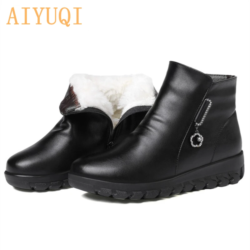 AIYUQI/женские зимние ботинки Женские из шерсти Теплые ботиночки натуральной кожи