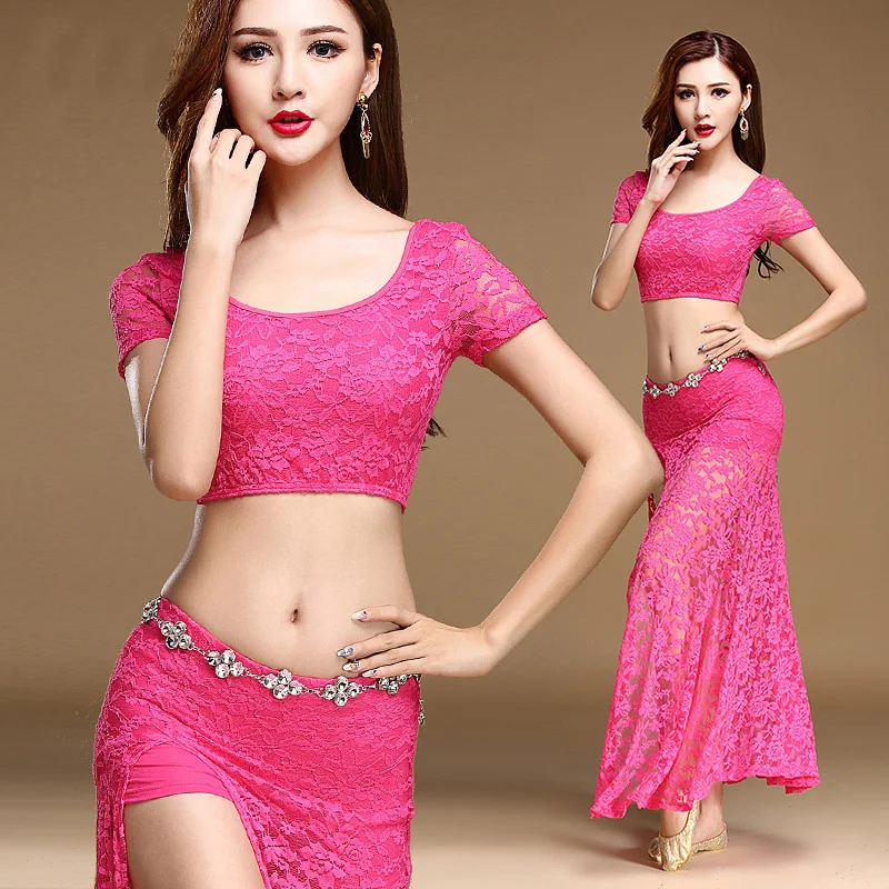Женский костюм для танца живота Комплект из 3 х предметов кружевное длинное