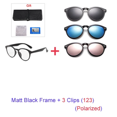 1 Frame 3 Clips 123 Ralferty, 5 в 1, магнитные солнцезащитные очки, женские, поляризационные, на застежке, очки, мужские, Круглые, по рецепту, оптические оправы, желтые, gunes gozlugu, A2205 - Цвет линз: 1 Frame 3 Clips 123