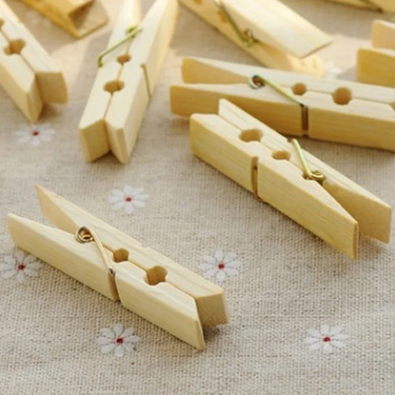 

High Quality 20pcs/pack Bamboo Wood Clothes Pegs Socks Bed Sheet Towel Wind-Proof Pins Clips Household Clothespins