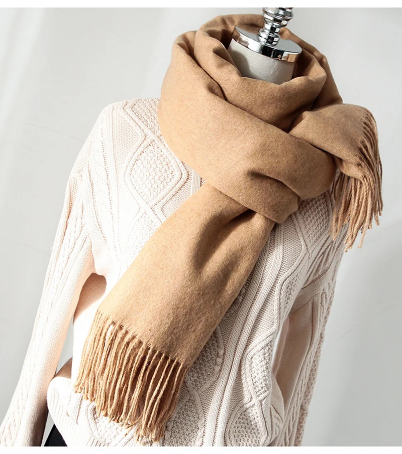 Luxury Winter Scarf Wool Cashmere Scarf Poncho Stoles Women Thicken Warm Scarves Wrap Pashmina Tassels Solid Color Scarf