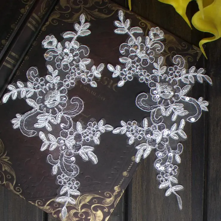ivory with sequin 6 шт./3 пары 25*12,5 см золото/черный/розовый/Королевский Синий Свадебные платья Кружева Аппликация аксессуары вышивка DIY пришить кружево ткань - Цвет: ivory with sequin