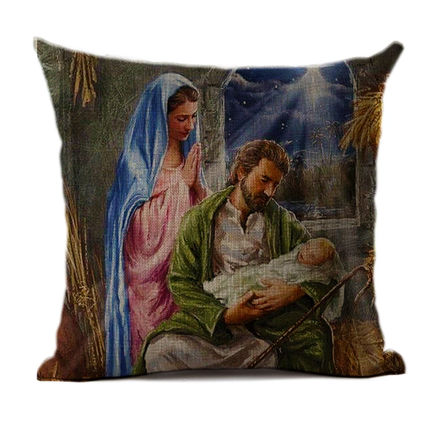 Linen-24 Религиозная персиковая кожа/льняная Подушка с рисунком Иисуса, серия подушек для дивана, обучающая подушка для отдыха, украшение - Цвет: Linen-24