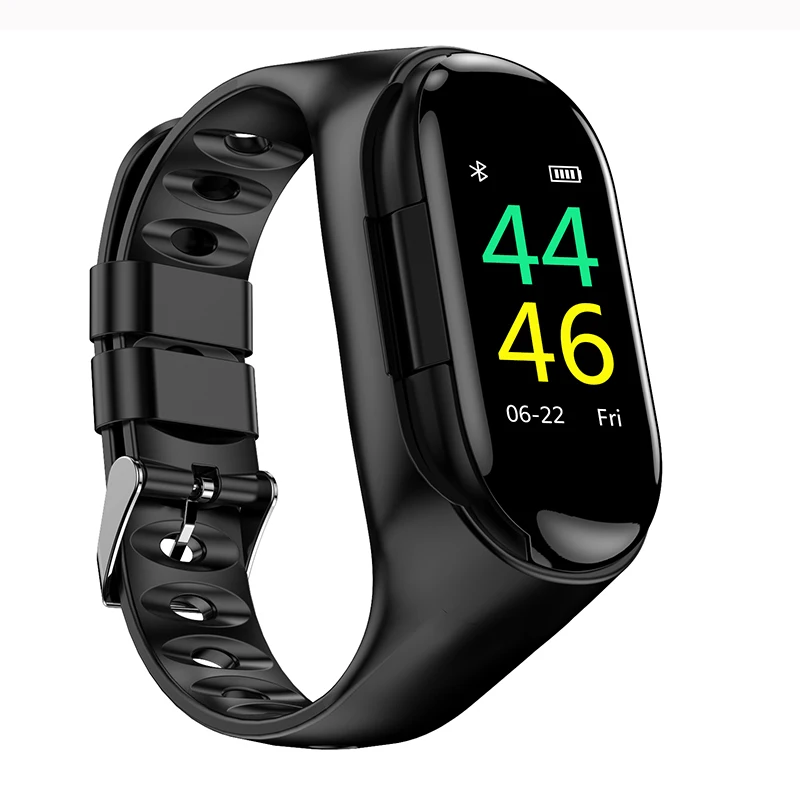 black LEMFO M1, двойной Bluetooth 4,2, наушники, умный Браслет, пульсометр, измеритель артериального давления, умные часы для мужчин, для IOS, Android, телефона - Цвет: black