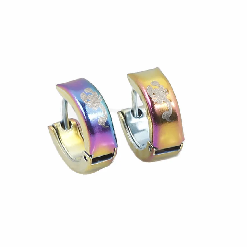 

QianBei 8MM New Fashion AB color Stainless Steel Scorpion Gecko Earrings for women mens jewelry hot