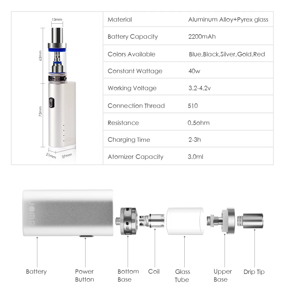 Jomotech Lite 40 2200 мАч Батарея с 0.5ohm 3.5 мл бак atormier Вт электронная сигарета испаритель