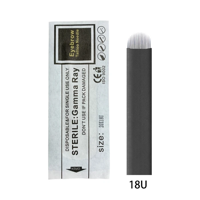 18U 100 шт. 0,20 мм Laminas Tebori Flex Microblading 15 16 18 U форма иглы татуировки для постоянного макияжа бровей лезвия ручка-держатель игл - Габаритные размеры: 18U