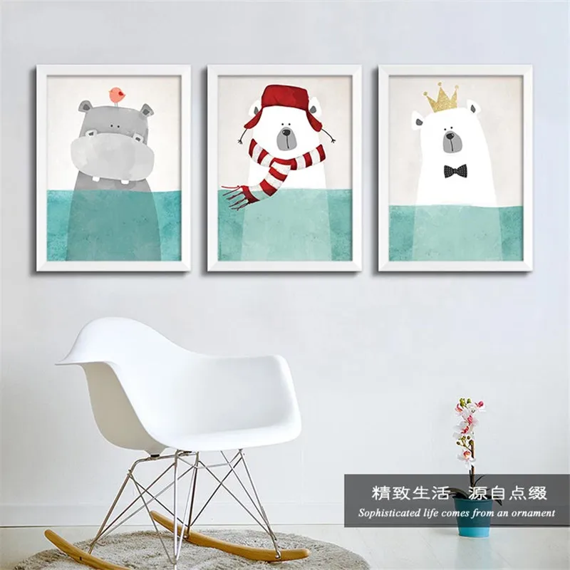 

Modern Nordic Cartoon Bear Animals Canvas Art Print Painting Poster, Wall Picture for Kids Room Decoration, Home Decor