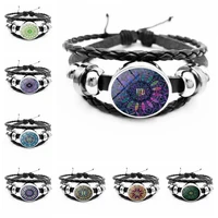 heat new mandala 12 constellation bracelet kaleidoscope glass cabin mens black bracelet gift for men and women friends